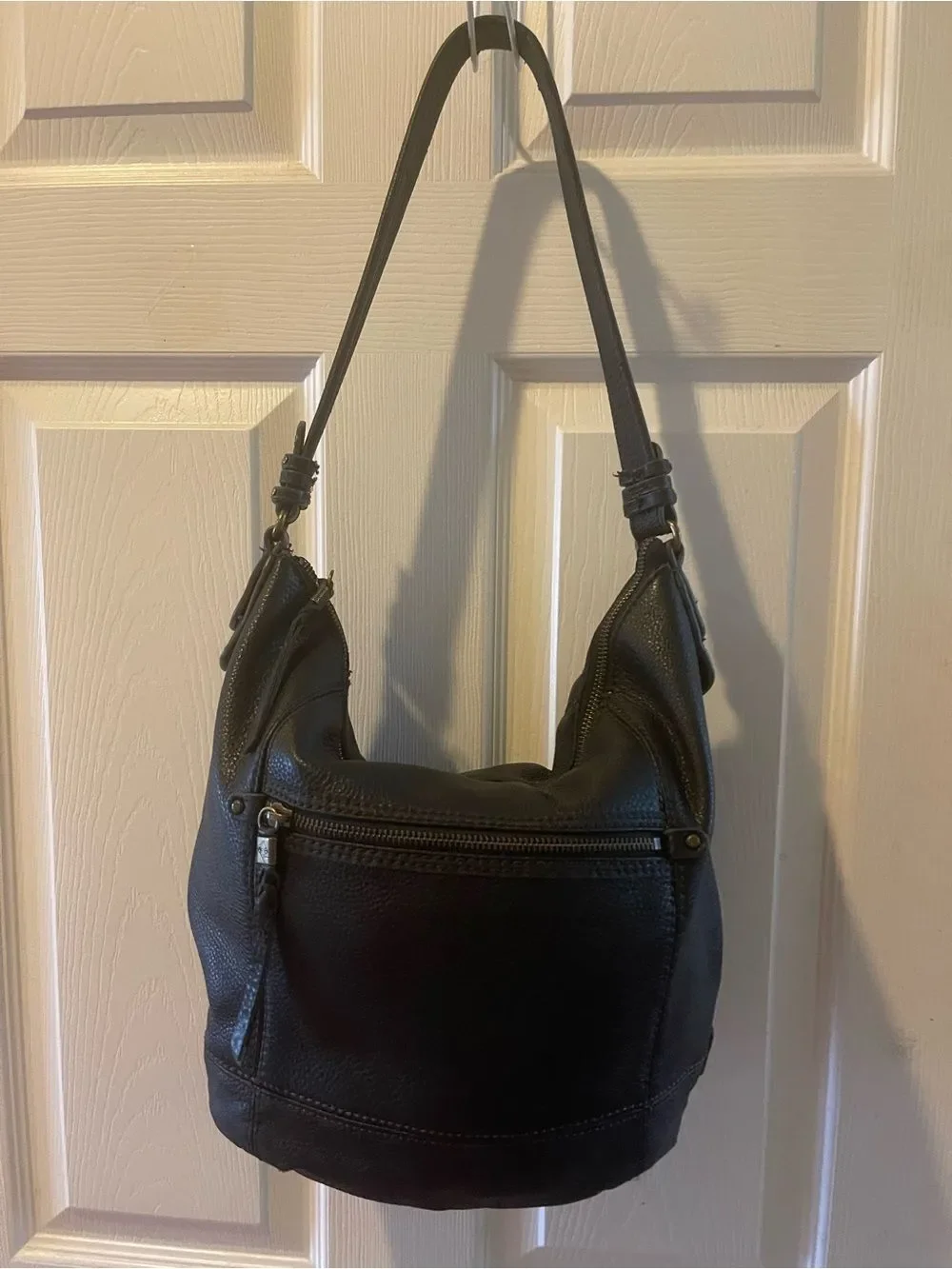 The Sack leather Black  Hobo Bucket style Shoulder Bag.